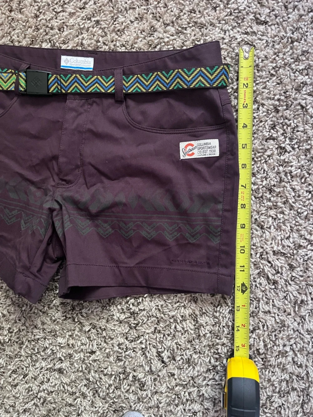 Columbia‎ Vintage Aztec Hiking Shorts Purple Omni-Shade Belted Womens 28